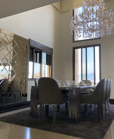 Dining table with a crustal chandelier